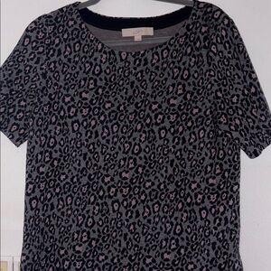 LOFT Animal Print Knit Top in Black and Pink